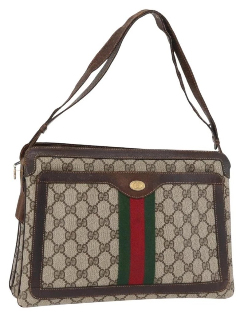 Gucci Gg Supreme Web Sherry Line Shoulder Bag Pvc Beige Gold 010 378 Auth 181765
